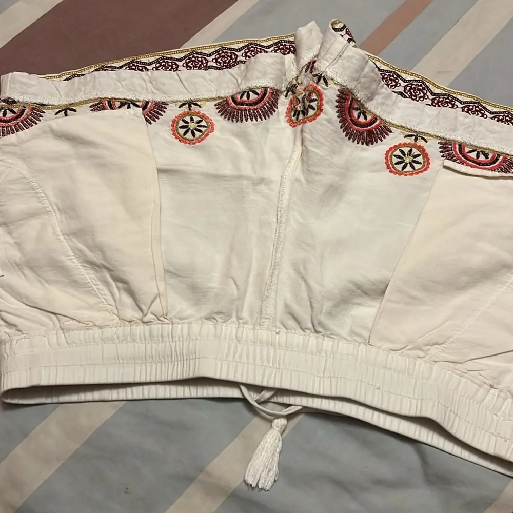 LOFT sunset Embroidered linen blend shorts